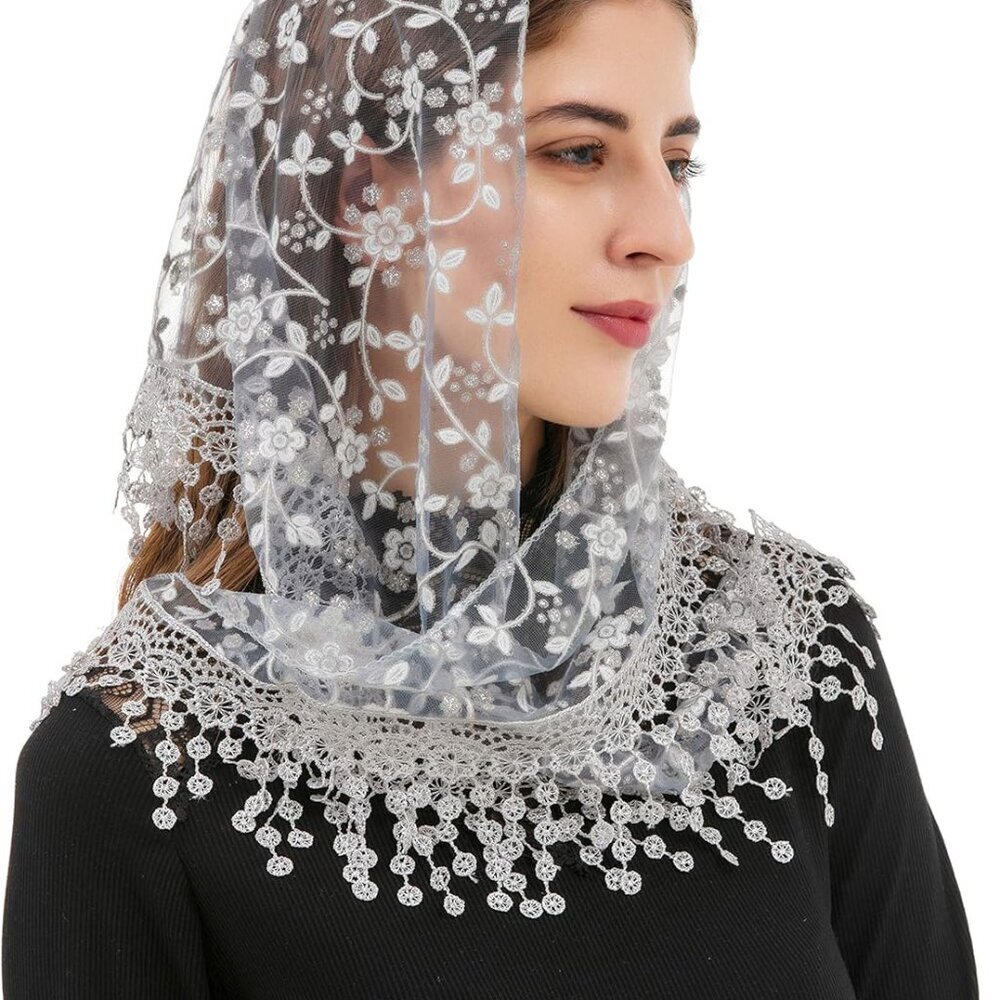 Triangle Lace Veil Mantilla Cathedral Head Covering Chapel Veil for Mass Wedding
